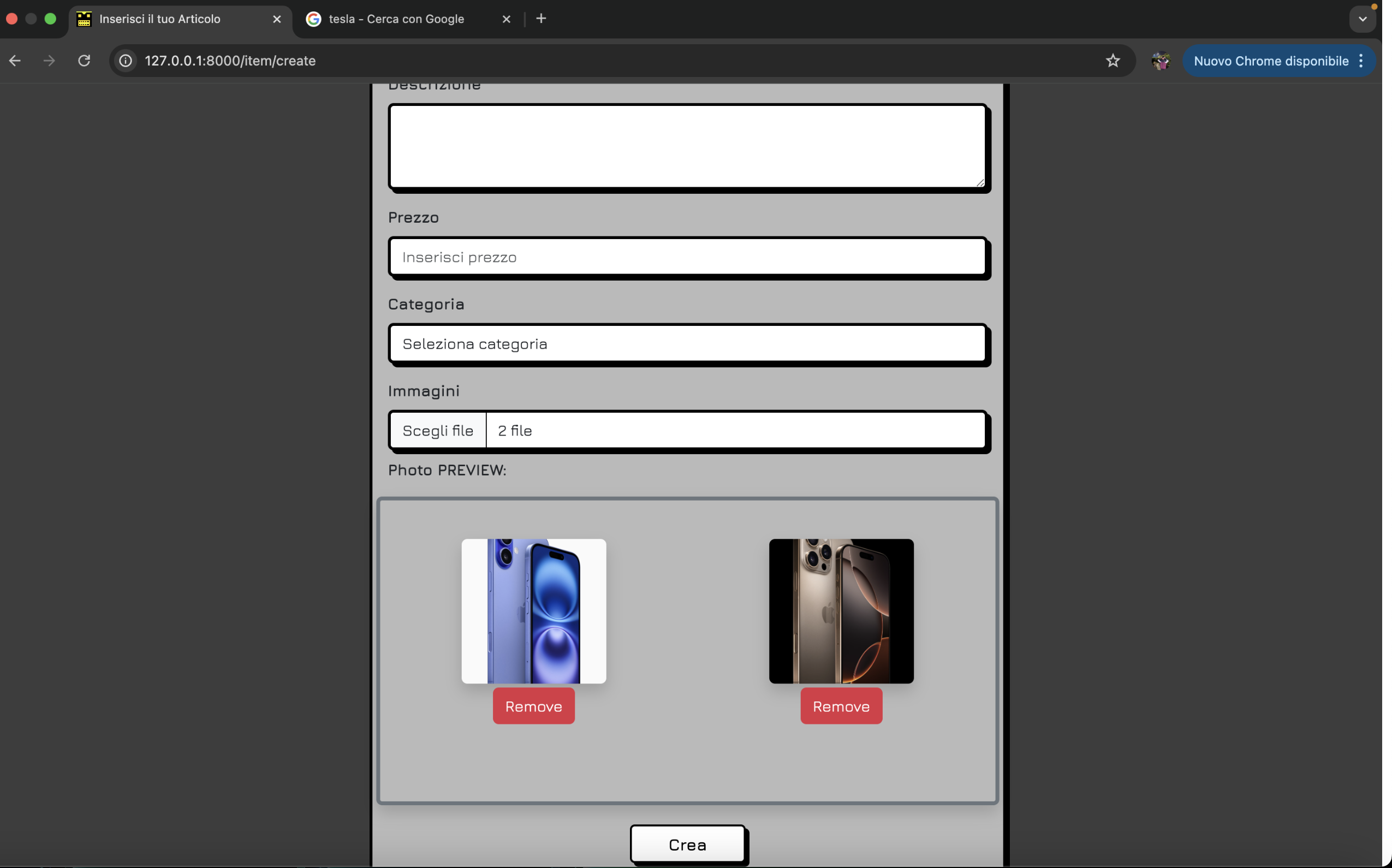 Aggiunta Nuovo Articolo